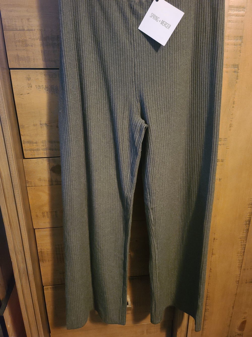 Olive Ribbed Wide-Leg Knit Pants - Picture 2 of 6